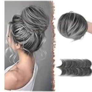 Feshfen Messy Hair Bun Stylish Gray Hair Bun Extension